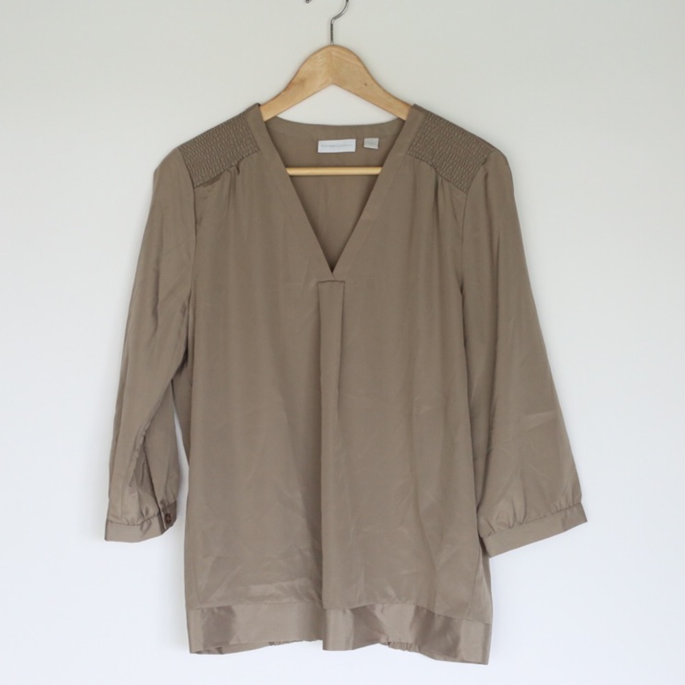 Latte colored v neck blouse